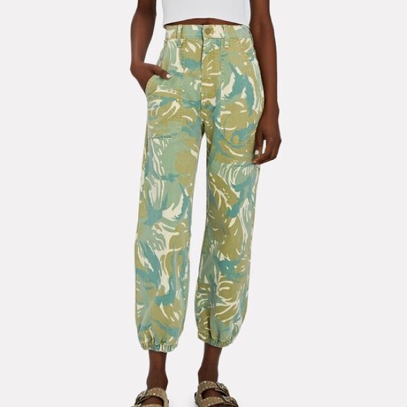 Mother The Wrapper Patch Ultra High Waist 31/L Green Tropical Camo Ankle Jogger - Picture 3 of 16